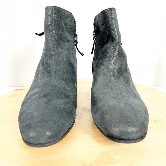 FS / NY Magic Wedge Bootie Black Metallic Suede Side Zip sz 10 - Picture 2 of 7